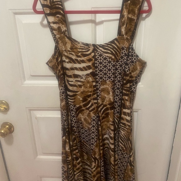 Nineties Scoop Neck Tiger Stripe Sleeveless Dress Fit and Flare Women XL Vintage - Picture 14 of 15